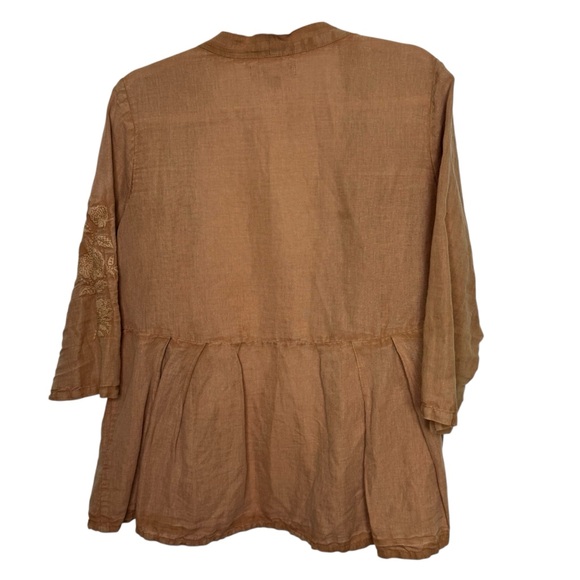 April Cornell Brown Open Front Cardigan Embroidered Sleeve Linen Cotton Size M - Picture 2 of 10
